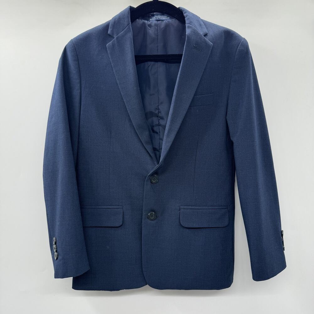 Izod Boys Suit Jacket Sport Coat Size 12 Reg Navy Blue Plaid 2-Button Blazer